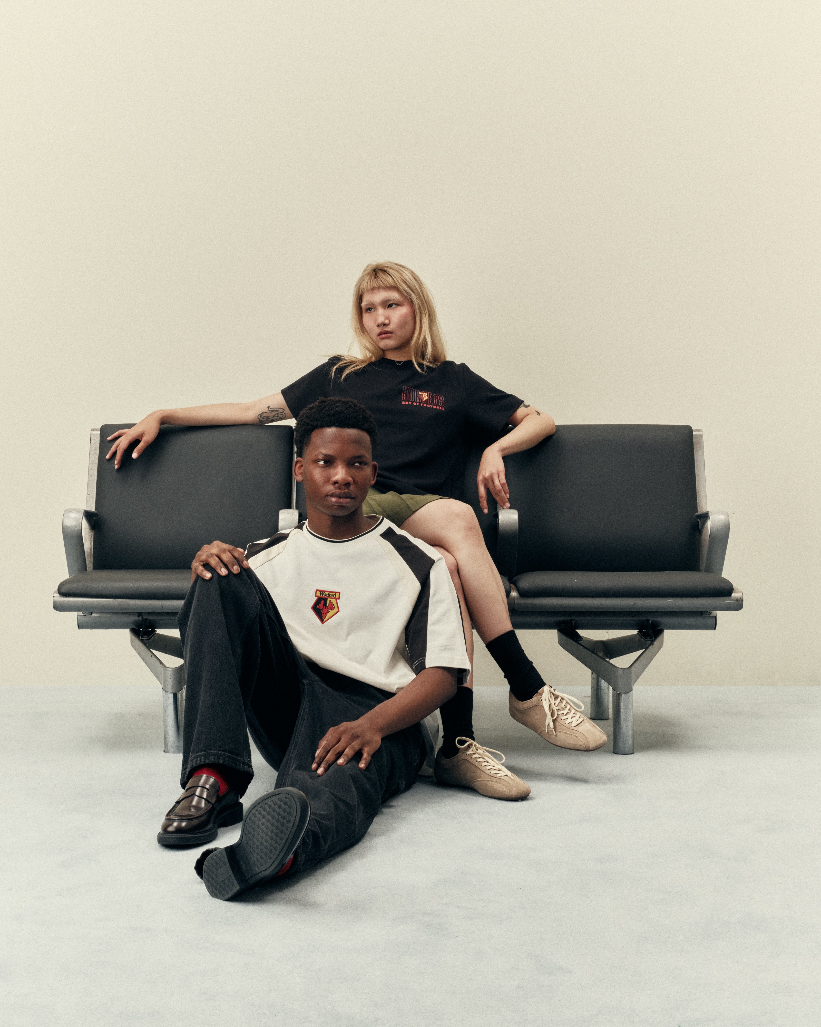 AOF x Watford 90s Heavyweight Panelled T-shirt | Art of Football