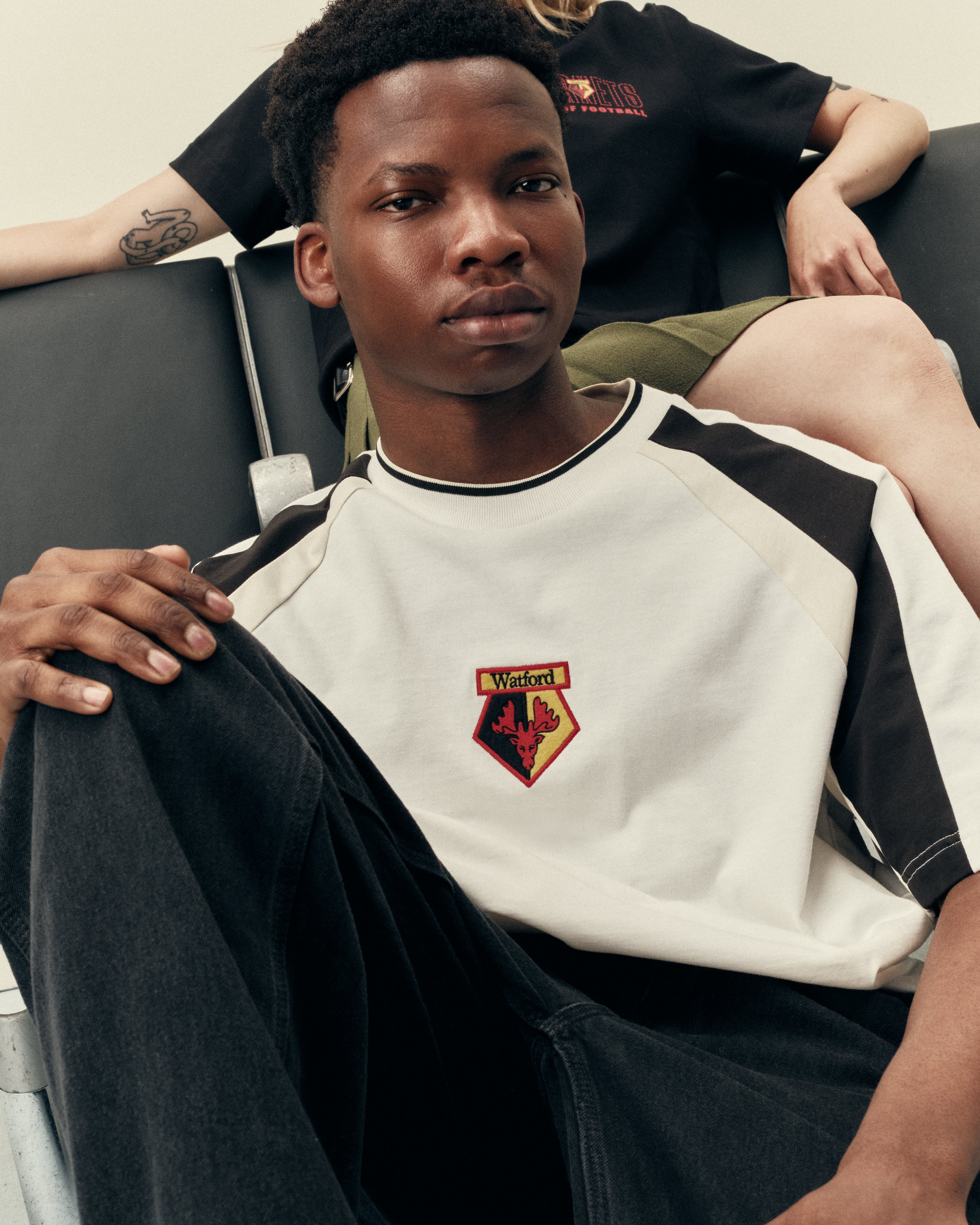 AOF x Watford 90s Heavyweight Panelled T-shirt | Art of Football