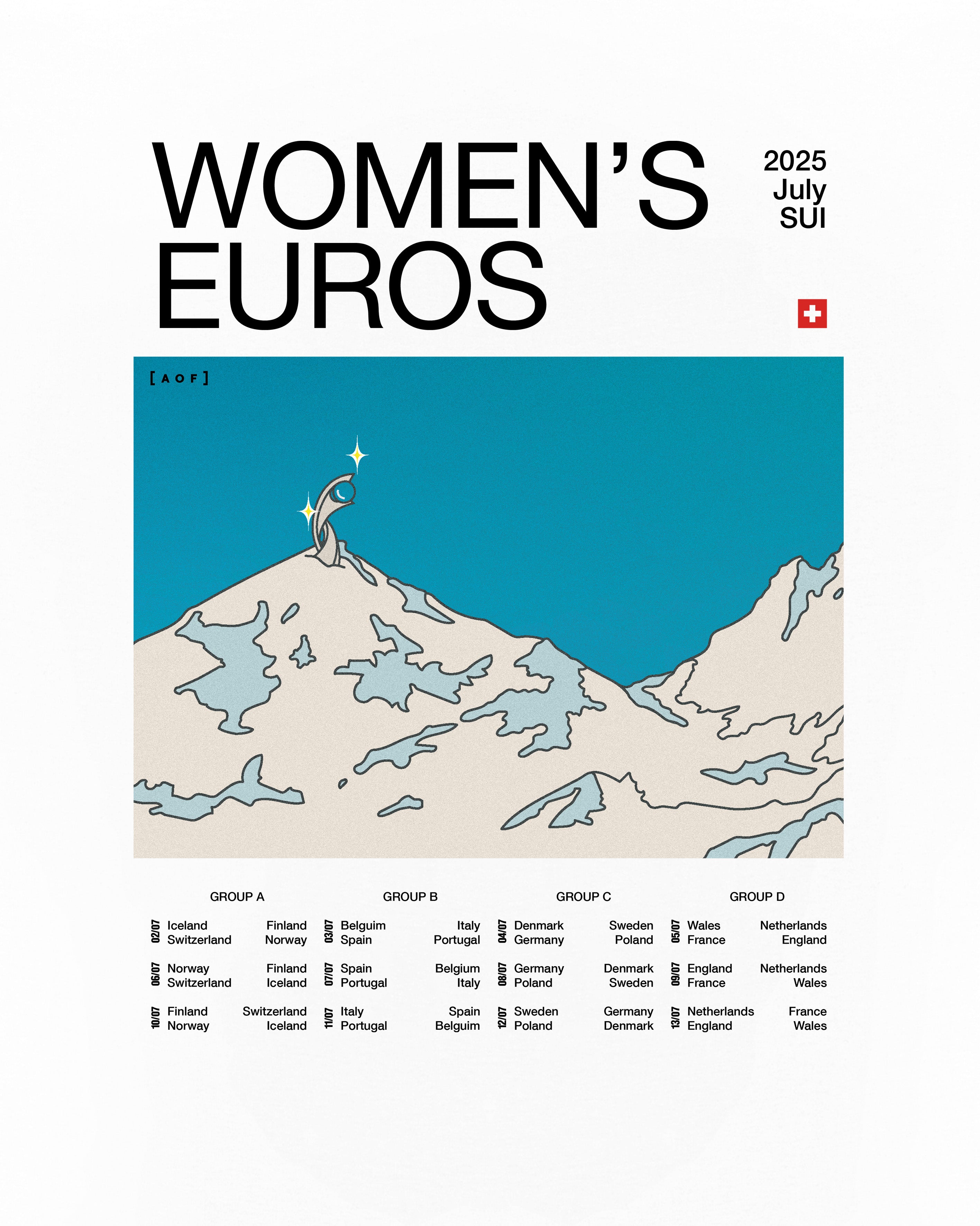 AOF Women's Euros 2025 Tour T-Shirt | White Graphic Tee | Art of Football